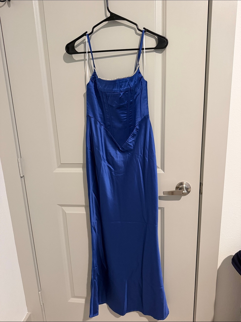 Royal Blue Satin Maxi Slip Dress with Delicate Straps